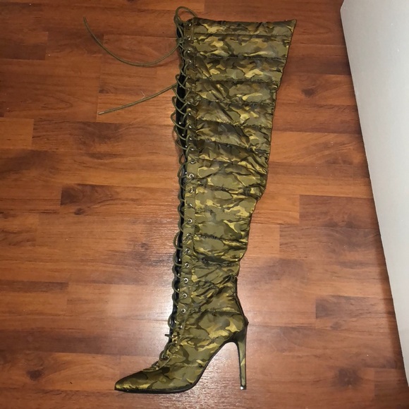 army green thigh high boots